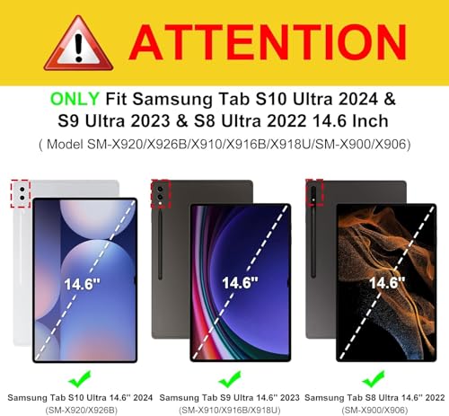 Image of INICIO Hybrid Smart Folio Case for Samsung Galaxy Tab S10 Ultra / S9 Ultra / S8 Ultra 14.6 inch, Detachable Front Cover, Trifold Multi Angle Stand, S Pen Holder, Auto Wake /Sleep, PU+PC+TPU, Black