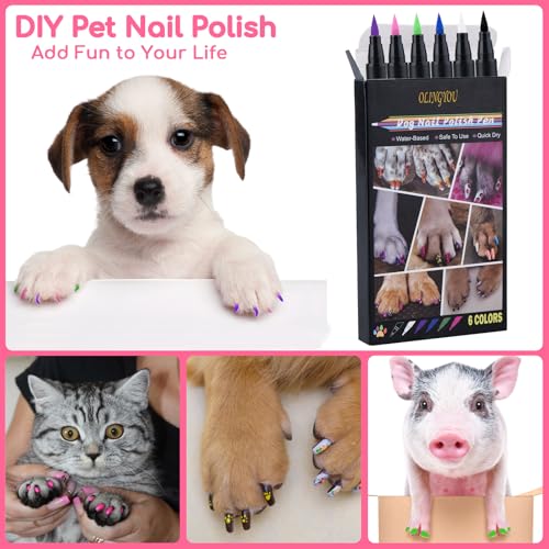 Image of OLINGYOU Dog Nail Polish, Dog Nail Polish Pens Quick Dry-6 Colors, Pet Nail Polish Set for Dogs, DIY Dogs Puppy Nails, Dog Safe Nail Polish Non Toxic, Odorless, Easy to Apply