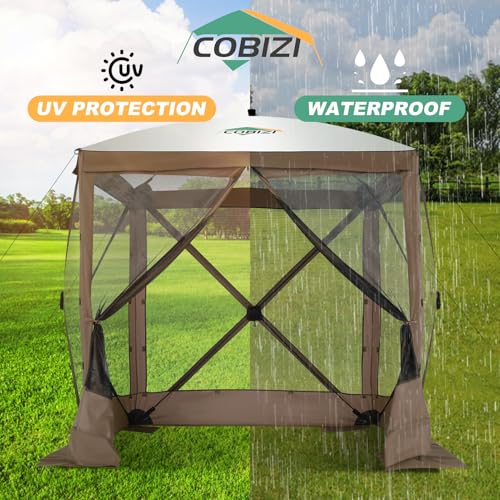 Image of COBIZI 6x6 FT Pop up Gazebo, Popup Canopy Tent, Screened in Gazebos with sidewalls, Waterproof Portable Outdoor Small Screen Tents Sun Shelter,carpas para Patio for Camping, Garden and Backyard,Brown
