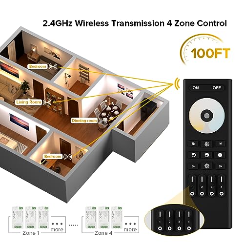 Image of SEZO RC02RFB CCT 2.4G RF Wireless Controller 4-Zone Remote Group Control Compatible with WB5 C02W C02RF Brightness Color Temperature Adjustable LED Controller 30M Control Distance