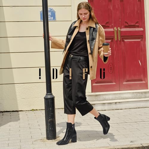 IDIFU IN3 Ankle Boots for Women Square Toe Short Heeled Booties GoGo Chunky Block Heel Dress Boots Comfortable Fashion Cute Fall Booties3