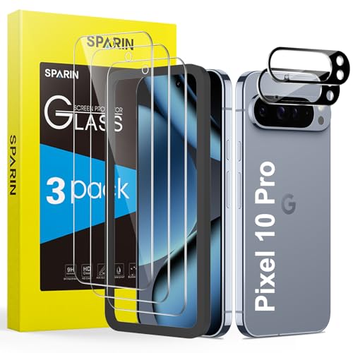 SPARIN Pack of 3 + 2 Screen Protectors for Google Pixel 10 Pro Tempered Glass with Camera Protection and Mounting Frame, 9H Hardness Screen Protector SPARIN Pack of 3 + 2 Screen Protectors for Google Pixel 10 Pro Tempered Glass with Camera Protection and Mounting Frame, 9H Hardness Screen Protector