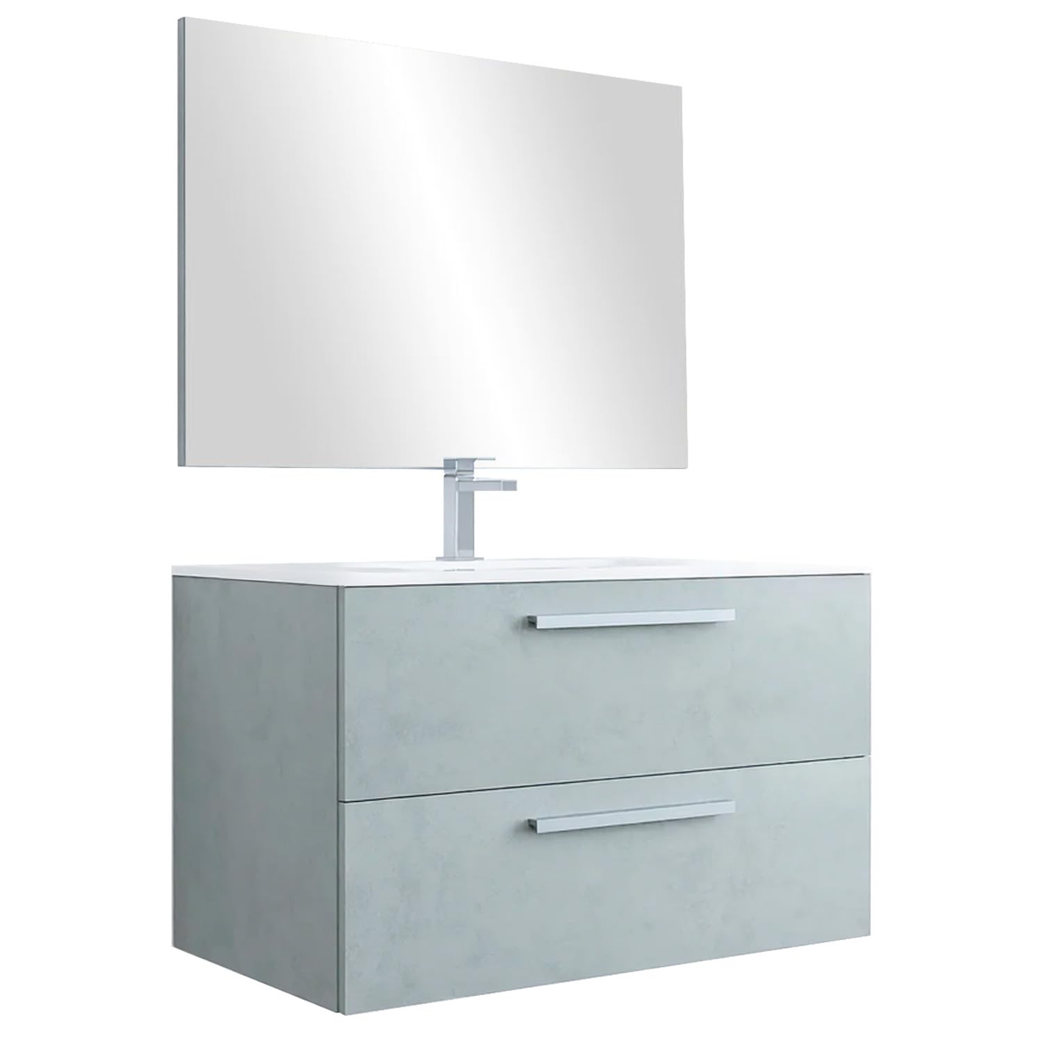 Bricozone Mobile Bagno Sospeso 80 Cm Con Lavabo In Ceramica E Specchio Grigio Cemento 2 Cassetti Soft Close Design Moderno Salvaspazio Per Bagno Contemporaneo (Mobile Lavabo e Specchio)