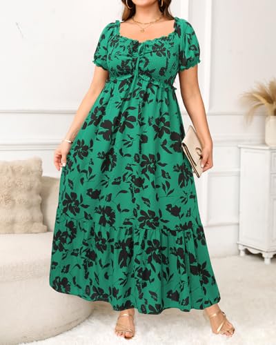 Image of Plus Size Sun Dresses Women - Summer Off the Shoulder Puff Sleeve A Line Boho Maxi Flow Long Dress 2025