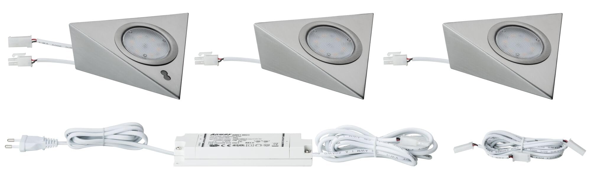 Paulmann 93572 LED Unterschrankleuchte Dreieck mit Näherungssensor eckig incl. 3x2,8 Watt Schrankleuchte Eisen gebürstet Schranklicht Metall, Glas