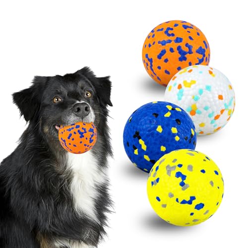 HSIGIO 4 Pack Dog Balls, Indestructible Dog Tennis Balls for Aggressive Chewers for Teething, Chew Toys Water Toy Fetch Balls for Large Medium Small Dogs and Puppies