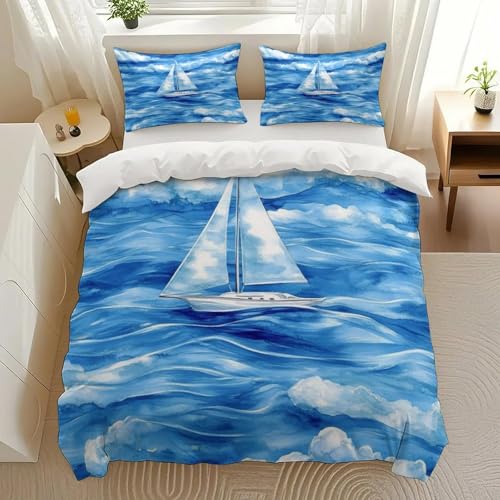 Sailboat Sea Bedding Set 3 Pieces Duvet & Pillowcases