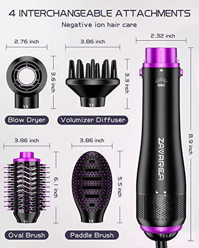 Hair Dryer Brush, 4-In-1 Hot Air Brush Blow Dryer - Straighten, Curl, Volumize & Dry In One Step, Negative Ion Blow Dryer Brush Hairbrush Blow Dryer Hair Styler With 4 Detachable Attachments, 3 Temps #TOP7