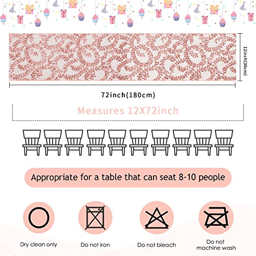 Rose Gold Table Runner 4 Pack 12X72 Inch Rose Gold Vine Sequin Table Fabric For Party Birthday Wedding Engagement Cake Table Decoration #TOP2