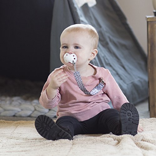 BooginHead Baby Newborn PaciGrip Pacifier Clip, Holder, Toy, Teether, Soothie, Universal Loop Girl, Boy, Gray Chevron, Gray Polka Dots, 2 Pack