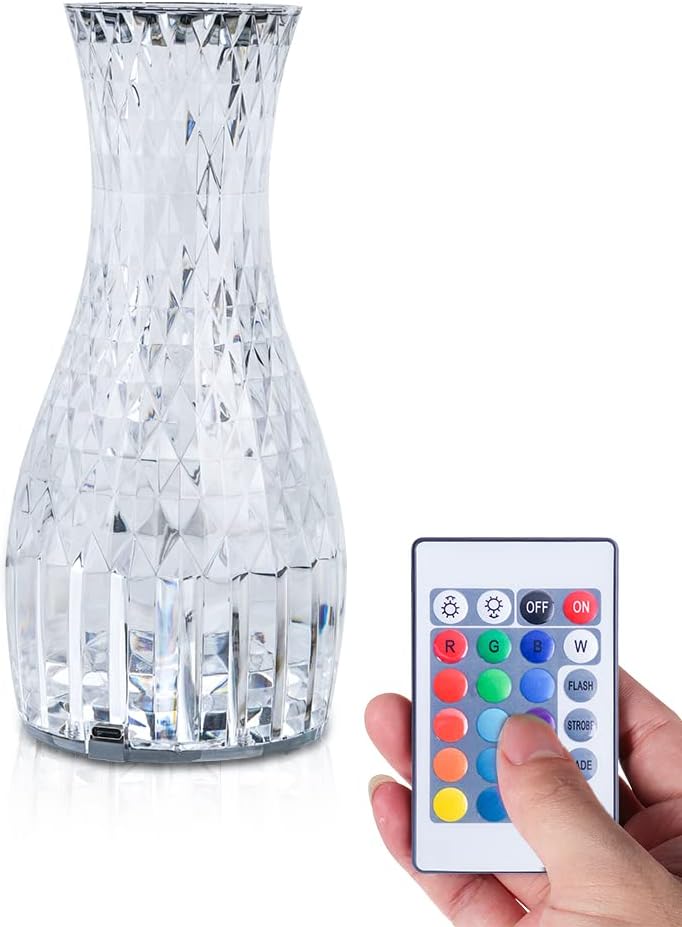 ELINKUME Crystal Lamp, RGB Color Changing Table Lamp with Touch and Remote Control, USB
