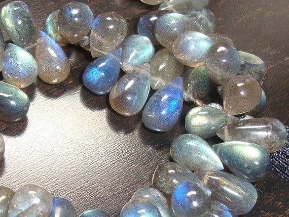 Labradorite reflets feu bleu vert perles gouttes lisses de 5 pouces - 2