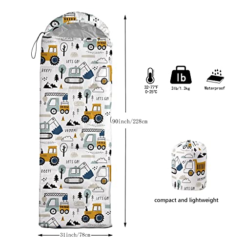 Saco de dormir para niños con diseño de camión, ligero, cálido y portátil para camping y excursiones, resistente al agua y al frío miniatura 3