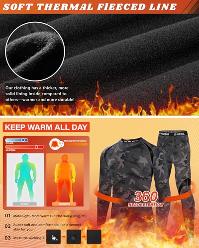 Muezna Men's Thermal Top and Bottom Set Underwear Long Johns Base Layer with Soft Fleece Lined2