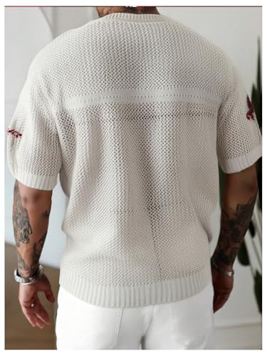 Men's Jersey Shirt Y2k Oversized Number Crochet Hollow Out Jersey Tee Sweater V Neck Short Sleeve Knitted Crop Top2