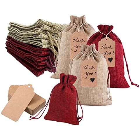 Penubuy 24 bolsas de yute con cordón con etiquetas de regalo Cover