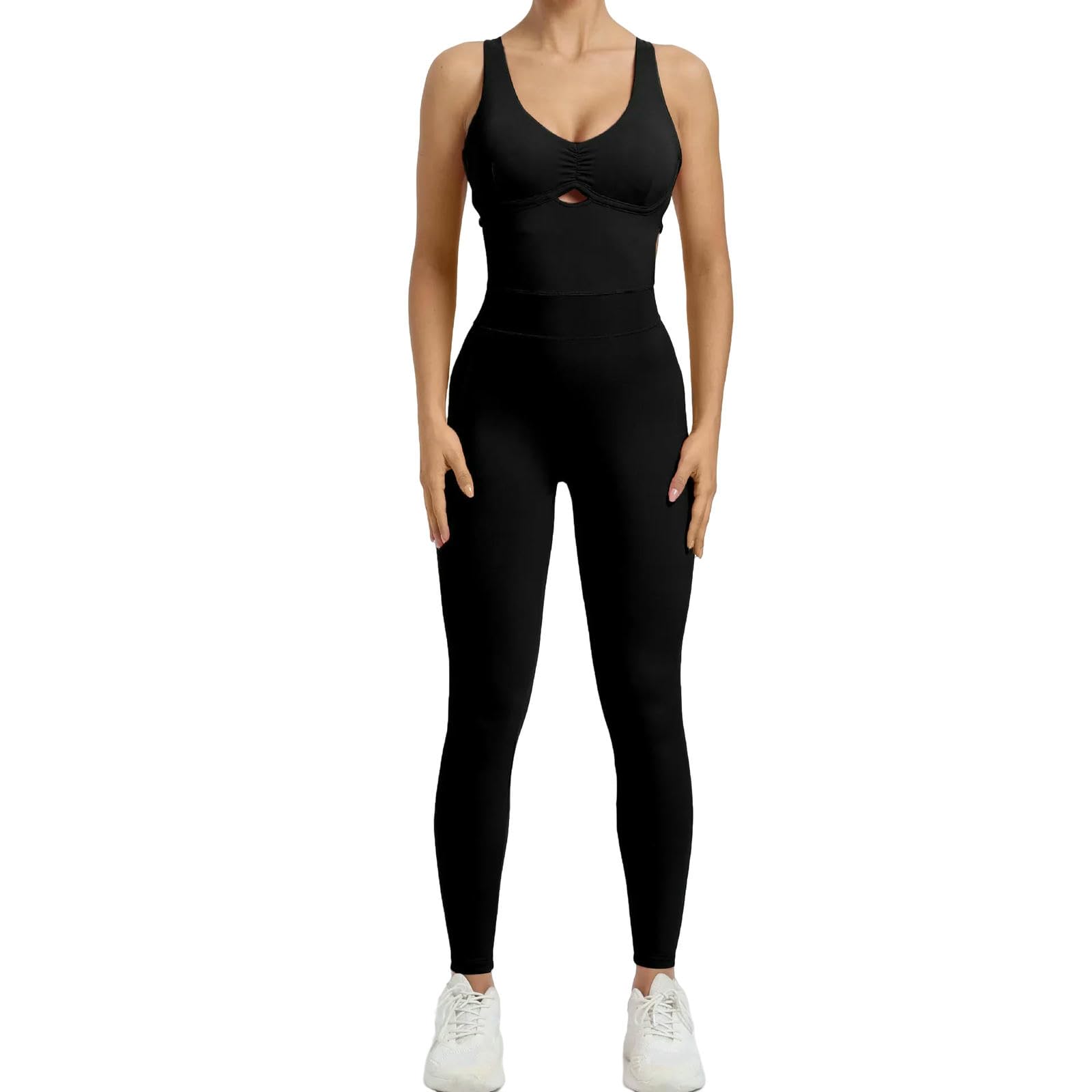 Shapewear damski kombinezon bez rękawów, kwadratowy, rozciągliwy, z długimi spodniami i topami typu tanktop, do noszenia na co dzień, kolor czarny, L
