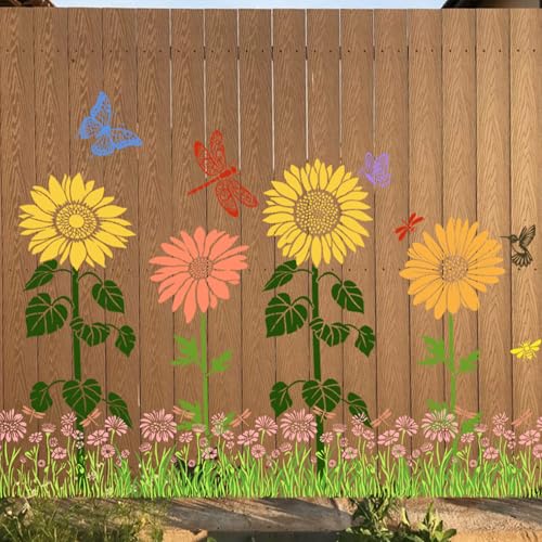 ZCPTZ 10 Pcs Large Sunflower Stencils for Painting Reusable Floral Butterfly Leaf Crafts Templates Set for DIY Drawing Walls Wood Window Garden Fence Furniture