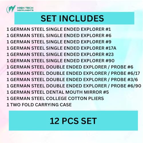 Dental Care Set Dentist Tools Kit of 12 Pcs Professional Calculus and Plaque Remover Dental Hygiene Set Made of Stainless Steel Tarter Removing Probes and Mouth Mirror + Cotton Pliers for Oral Care - Thumbnail 7