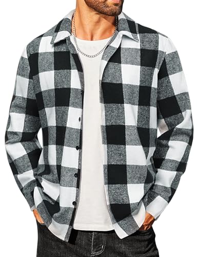 Amazon.com: COOFANDY Men's Black Flannel Shirts Casual