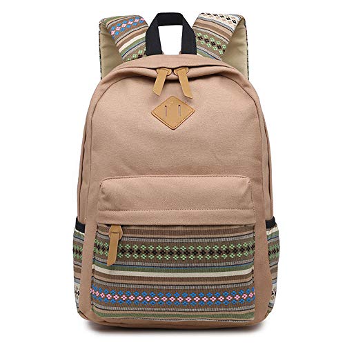 Evay Mochila Lienzo Vintage Bolso de escuela de rayas coloridas para la juventud Adolescente