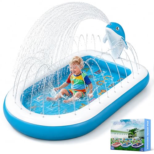 Splash Pads for Toddlers 1-3, Dolphin Toy Sprinkler for Kids, Outdoor Play Mat for Babies, 68' Backyard Inflatable Kiddie Pool, Splash Pad for Kids Ages 4-8, Birthday Gifts for 1 Year Old Boy Girl