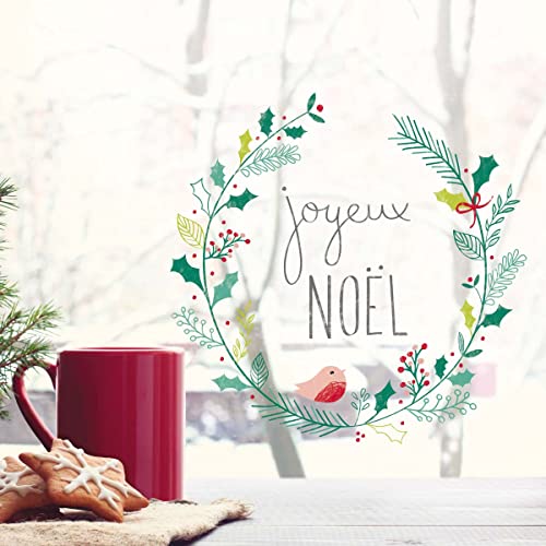 Draeger - Pegatinas para Ventanas - Pegatinas Decorativas para iluminar Tus Ventanas - Pegatinas de Navidad de Polipropileno (Corona Feliz Navidad)