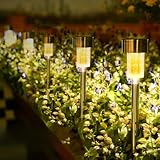 Sunnest Solar Lights Outdoor Solar Garden Lights 12Pack Stainless Steel LED Solar Pathway Lights, Outdoor Landscape Lighting for Lawn/Patio/Yard/Walkway/Driveway Warm White