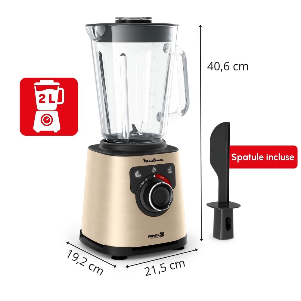 Moulinex Blender électrique, 1200 W, Bol verre capacité utile 1,5 L, Mixeur Smoothie, Technologie de lames Powelix, Haute qualité, Nettoyage facile, PerfectMix Noir/Or LM871A10