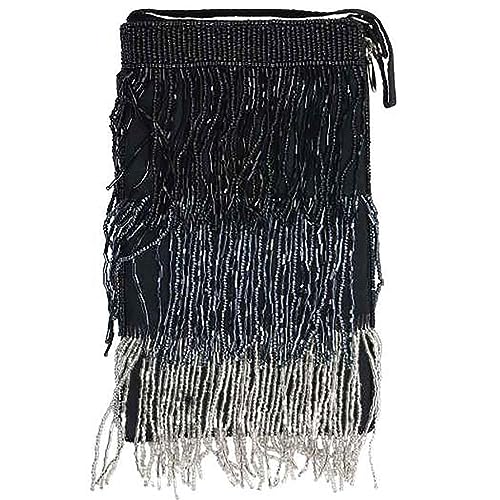 Bamboo Trading Club Bag Black Silver Fringe, 7.5-inch Width
