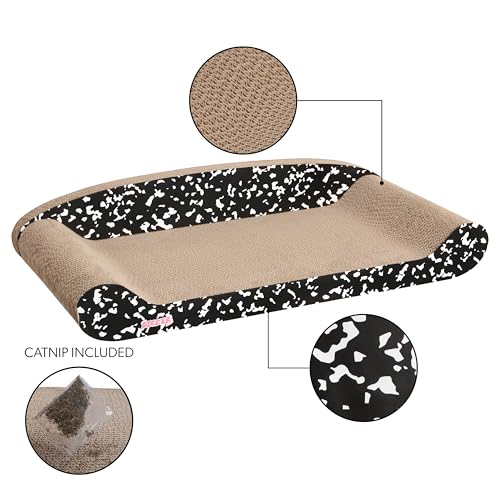 Image of Montego 27.5 inch Cardboard Cat Scratcher Lounge Bed, Corrugated Sofa Scratching Pad with Catnip, Black /White Furniture Protector for Large Cats CSR1004D