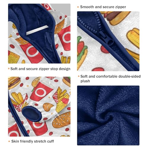 French Fries and Hamburger Girls Fleece Jacket Girls Fall Jacket Boys Coats Zip Up Hoodie Outerwear 2-10T3