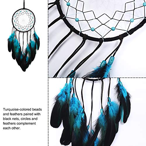 Teeshly Dream Catcher With Bicolor Mesh, Handmade Dark Tone Dreamcatcher With Black And Turquoise Feather Wall Hanging Decoration #TOP2