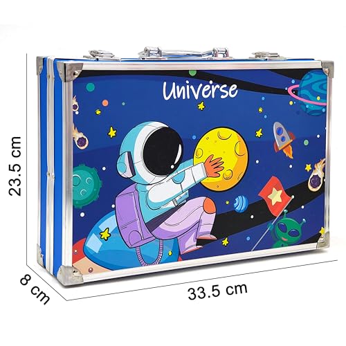Image of VGRASSP 145 Pcs Space Theme Painting & Drawing Art Kit Toy for Kids - Portable School Stationery Set with Color Sticks, Watercolors, Color Pencils, Sketch Pens & Craft Supplies