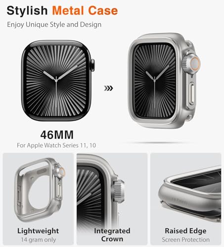 Image of ULTIMAL Metal Case Compatible with Apple Watch Series 11 /10 46mm with Back Cover, Military Grade Shockproof Protective Case, Rugged Cover for iWatch 46mm (Silver)