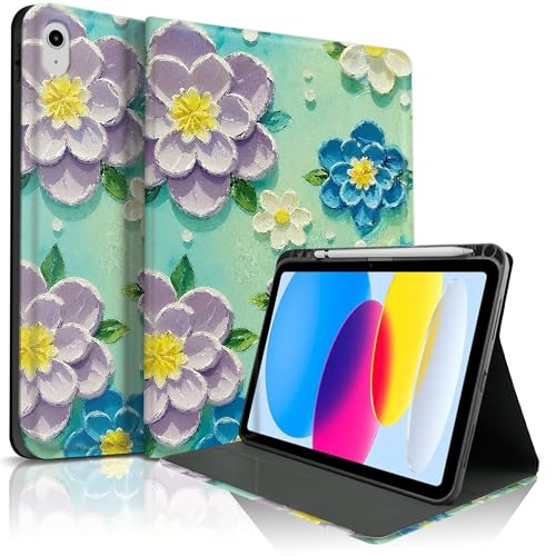 Étui iPad 11 2025 avec porte-crayon protection intégrale motif fleurs rétro
