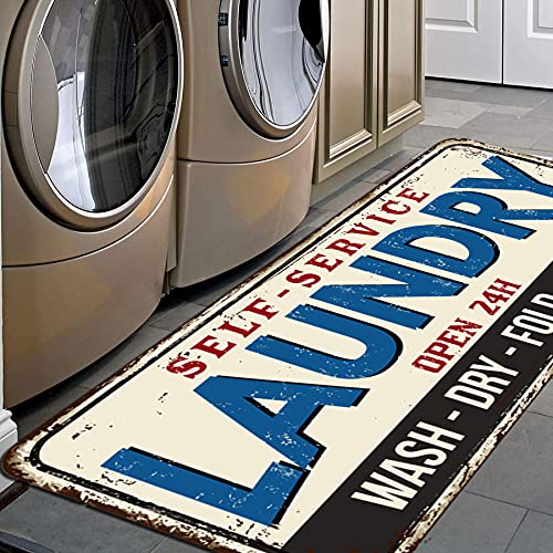 GISPOG Farmhouse Laundry Room Rug Runner Non Skid Machine Washable Area Rugs Laundry Decor for Kitchen, Bath, Washroom Funny Blue?40x20in?