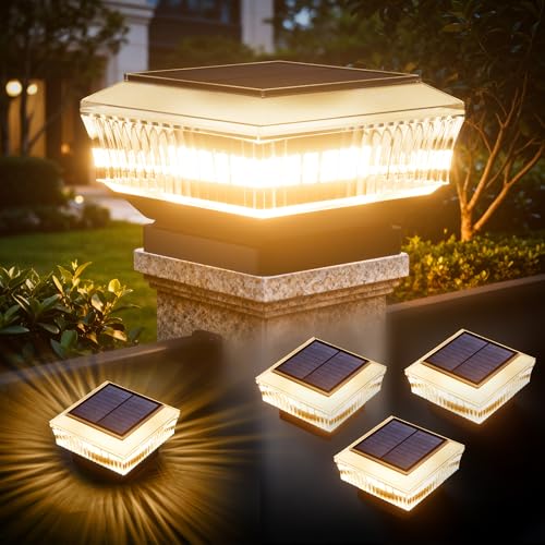 Quntis Luces Solares para Poste 4 Piezas, 3 Modos IP65 Impermeables Farola Solar Exterior, Encendido Automático, para Postes 7cm Madera Vinilo Jardín Valla Patio Terraza