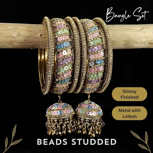 Image of NMII Ethnic Wear Bangles Gold-Tone Alloy with Musical Ghungroo Charms | Women Fashionable Jewelry | Designer Bracelet Bangles For Girls | Viral Kashmiri Chudiya for Weddings, Festivals & Parties