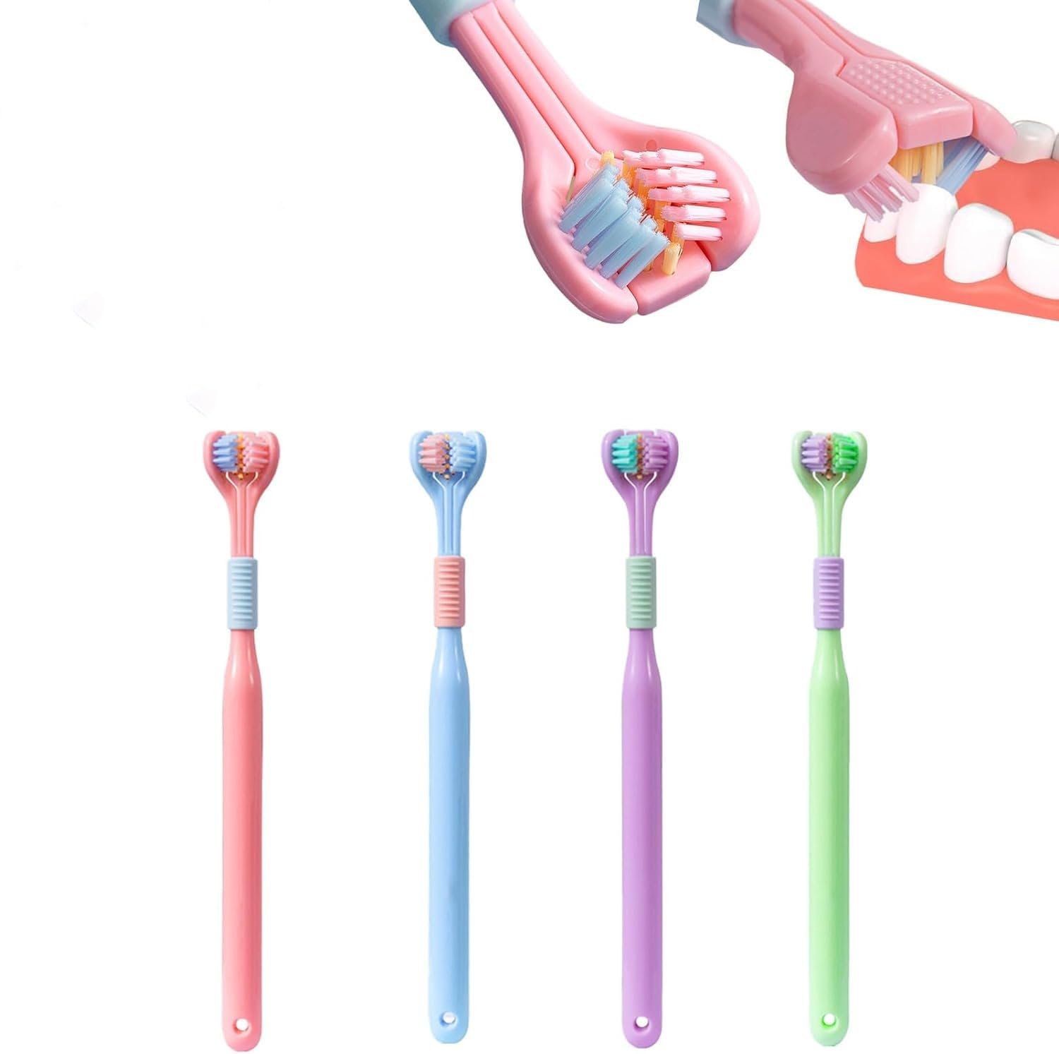 4pcs Three Sided Soft Hair Tooth Toothbrush Adult Toothbrush Ultra Fine Soft Bristle Safety Teeth Brush for Oral Health