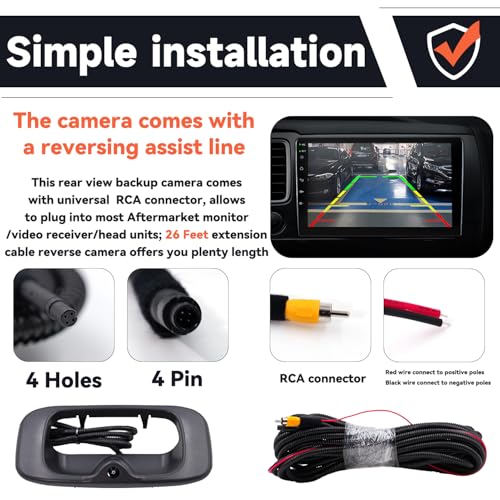 Image of Tailgate Handle Backup Camera Compatible with Chevy Silverado GMC Sierra 1500 2500 3500 HD Classic 1999-2007 Tailgate Reversing Rear View Back Up Camera RCA Plug.Replace#15228539, GM1915105, GM1916102