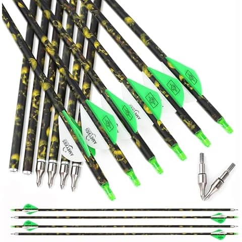 surwolf 31” Camo Carbon Arrows Hunting Arrows Spine 500 with Removable Tips Targeting Arrows for Archery Compound Bow Recurve Bow Outdoor Hunting Target Shooting 6/12pcs (6 x Arrows) Cover
