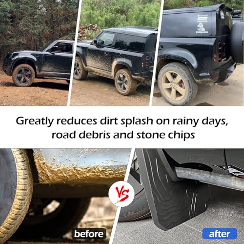Image of Mud Flaps Compatible with Land Rover Defender 90 110 2020-2025 No-Drill OEM Fit Contour Topographic Design Self-Tapping Screw Installation Durable Soft Rubber Wheel Arch Guards (Pair)