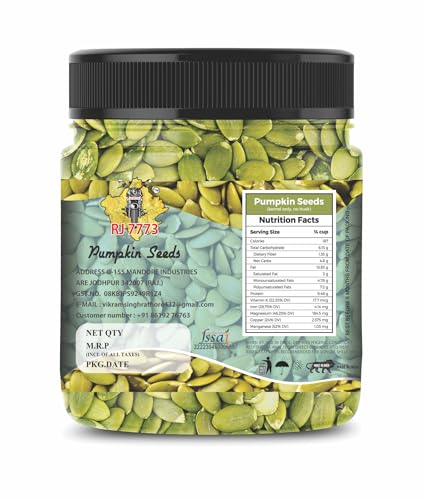 Image of RJ7773 Pumpkin Seeds 500Gm - Unroasted Pumpkin Seed Rich in Protein and AAA Grade Pumpkin Seeds | Source of Iron & Zinc | High Protein Fiber Rich Superfood Snack (Pumkeen seeds 500g)