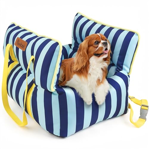Pawaboo Seggiolino Auto per Cani Piccoli, Sedile Auto con Fibbia Fissa e Guinzaglio di Sicurezza per Cuccioli, Seggiolino Autos con Letto Addensato, Letto da Viaggio per Cane Fino a 25Lb