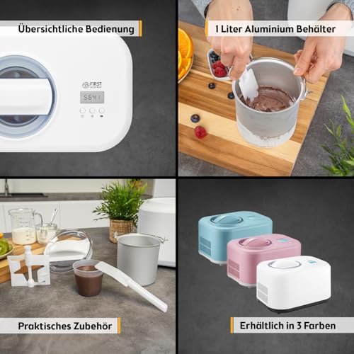 Foto von TZS First Austria - Eismaschine 1L mit Kompressor 3 in 1 - Ice Cream Maker 100W selbstkühlend für Frozen Joghurt, Sorbet & Eiscreme - Kleine Speiseeismaschine inkl. Messbecher & Spatel - weiß