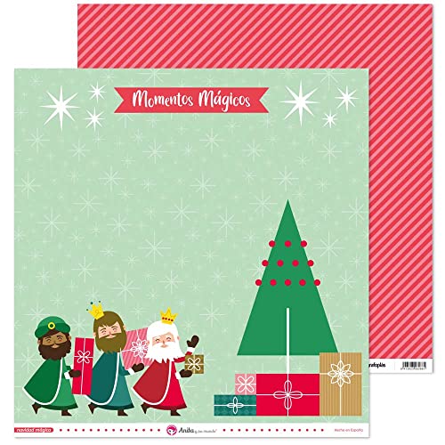 Anita y su mundo 37018857. Pack de 5 Papeles Decorados, Layout Reyes Magos, 30,5x30,5cm, Colección Navidad Mágica, Impresos Doble Cara Cover