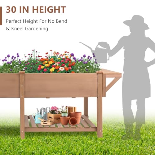 Image of ketive Raised Garden Bed with Legs Outdoor,Elevated Garden Box,Storage Shelf, Protective Liner for Backyard,Patio,Balcony,80x23x30in (Brown)