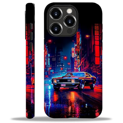 Bvkilrvc Compatible with iPhone 16 Pro Max Case, Night City Cars Pattern Print Phone Case Funny Silicone Case Impact Resistant Anti-Scratch Shockproof Protective Cover