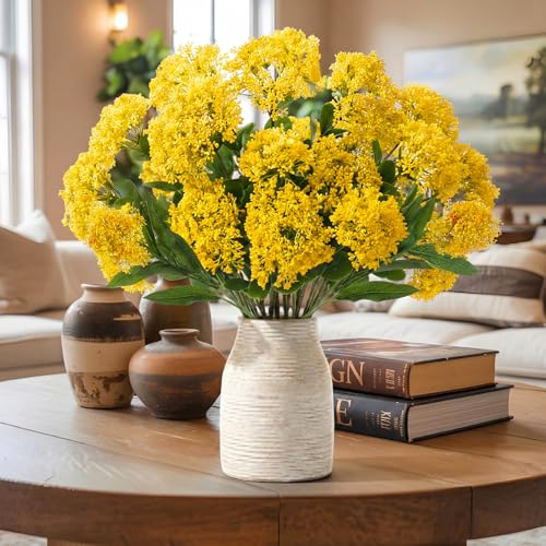 Image of 4 Pcs Artificial Flowers for Decoration, 23 Inch Faux Berry Stems Faux Skimmia Spray with Leaves Fake Flowers for Vase Home Table Floral Arrangement Wedding Decor(Yellow,Yinyu Fruit)